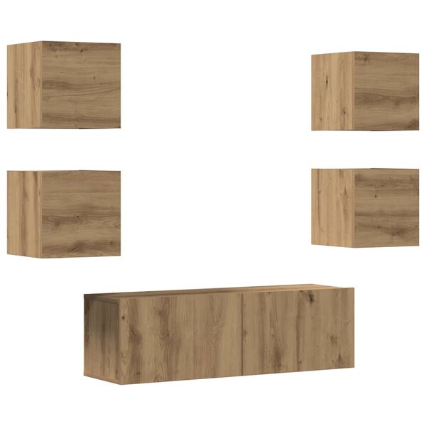 vidaXL 5-tlg. TV-Schrank-Set Wandmontage Artisan-Eiche Holzwerkstoff