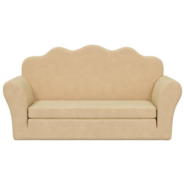 vidaXL 2-Sitzer Kindersofa mit Schlaffunktion Creme Weicher Pl&uuml;sch