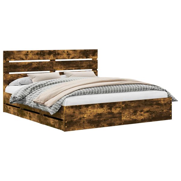 vidaXL Bettrahmen Ger&auml;ucherte Eiche 180 x 200 cm Ingenieurs Holz