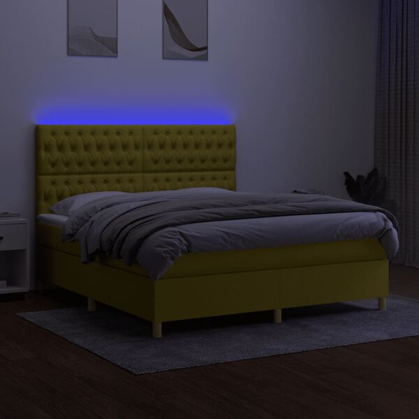 vidaXL Boxspringbett mit Matratze & LED Gr&uuml;n 160x200 cm Stoff