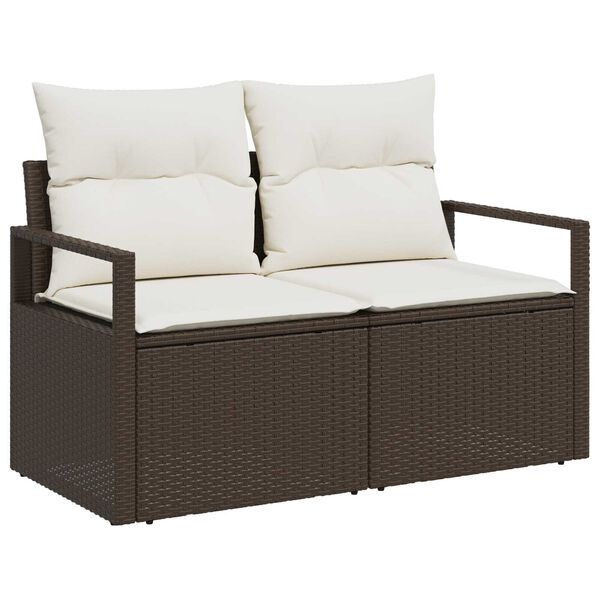 vidaXL Gartensofa-set mit Kissen 9 pcs Braun und Creme Poly-Rattan