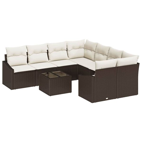 vidaXL Sofa Set mit Kissen 9 pcs Braun und Creme Poly-Rattan