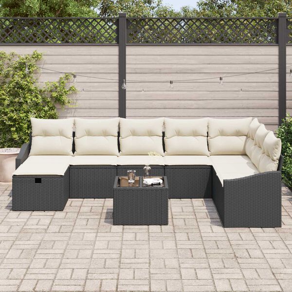 vidaXL Garten-Sofa-Set 9 pcs Schwarz 55 x 62 x 69 cm Poly Rattan
