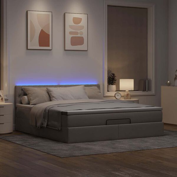vidaXL Ottoman-Bett mit Matratze & LEDs Taupe 160x200 cm Stoff