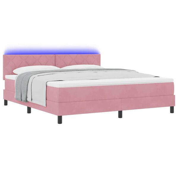 vidaXL LED Boxspringbett mit Matratze mit LED Rosa 180 x 200 cm Samt