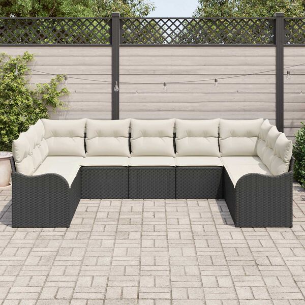 vidaXL Gartensofa-set mit Speicher 9 pcs Schwarz und Wei&szlig; Poly-Rattan