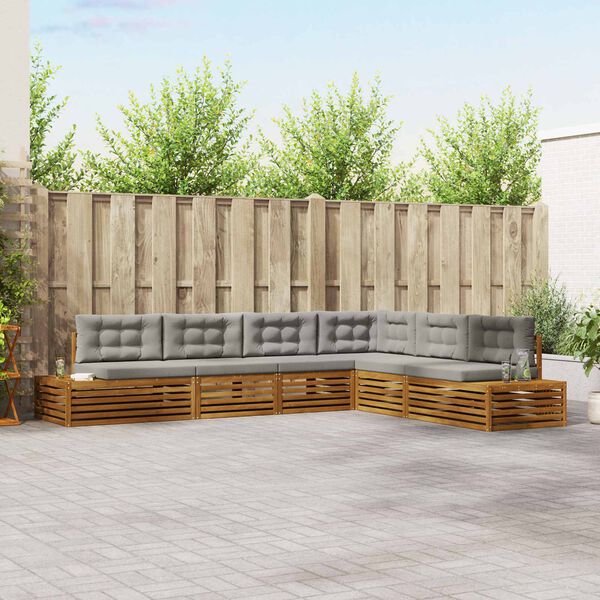 vidaXL Outdoor-Sofagarnitur mit Kissen 19 St&uuml;ck Nat&uuml;rlich und Hellgrau