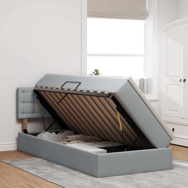 vidaXL Bett mit Stauraum und LED mit LED Hellgrau 90 x 200 cm Stoff