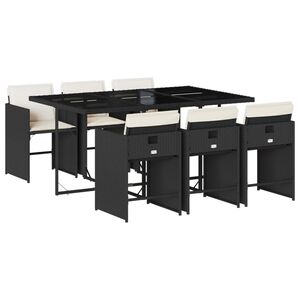 vidaXL 7-tlg. Garten-Essgruppe mit Kissen Schwarz Poly Rattan