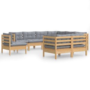 vidaXL 9-tlg. Garten-Lounge-Set mit Grauen Kissen Kiefer Massivholz