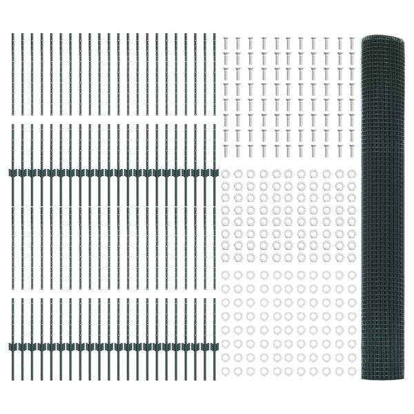 vidaXL Zaun mit Pfosten Gr&uuml;n 1 x 100 m Stahl und PVC