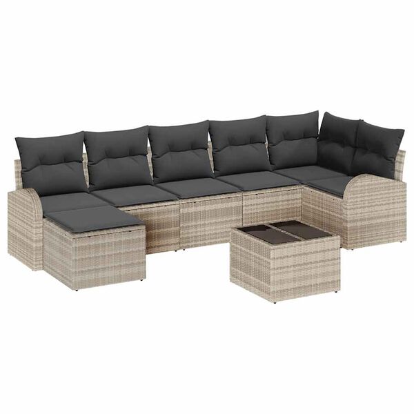 vidaXL Garten-Sofa-Set mit Kissen 8 pcs Hellgrau Poly Rattan