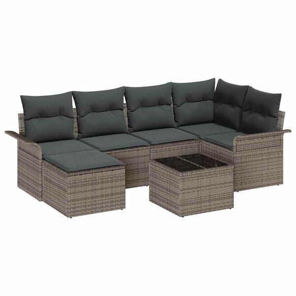 vidaXL Gartensofa-set mit Speicher 7 pcs Grau Poly-Rattan