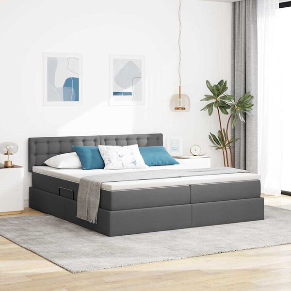 vidaXL Bett mit LED-Lichtleisten Dunkelgrau 180 x 200 cm Stoff