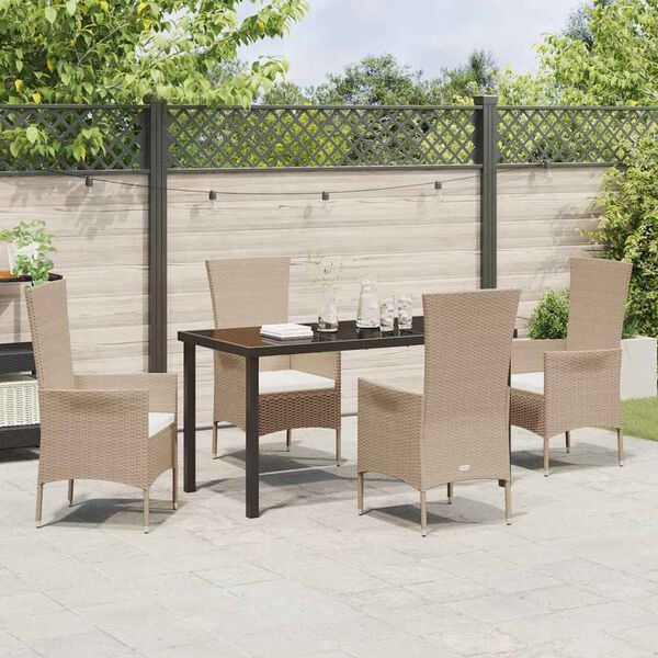 vidaXL Garten Essgruppe mit Kissen 5 pcs Beige Poly-Rattan