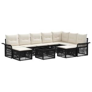 vidaXL Gartensofa-set 10 pcs Schwarz und Cremewei&szlig; Poly-Rattan