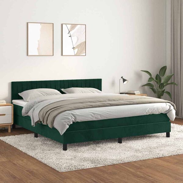 vidaXL Boxspringbett mit Matratze Dunkelgr&uuml;n 180x200 cm Samt