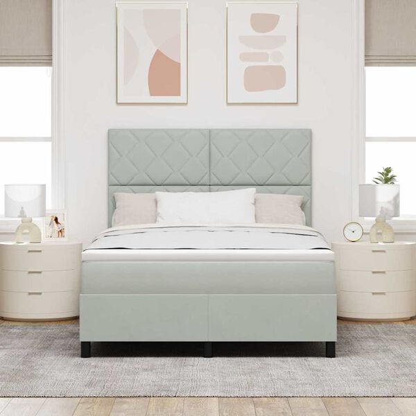 vidaXL LED Boxspringbett mit Matratze Hellgrau 140 x 200 cm Stoff