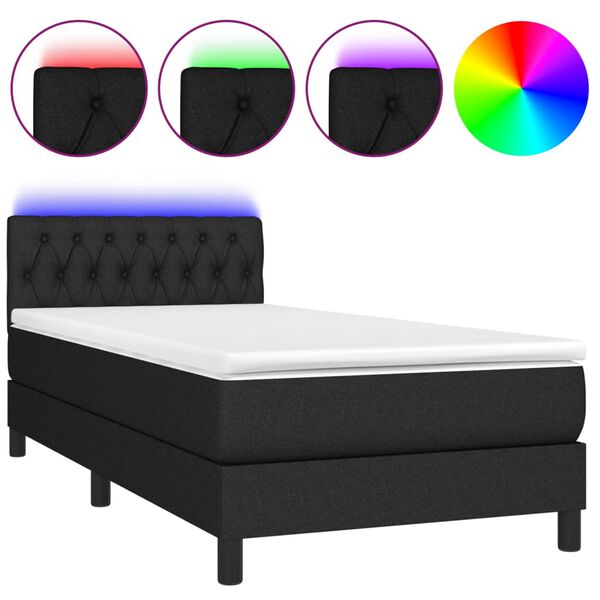 vidaXL Boxspringbett mit Matratze & LED Schwarz 100x200 cm Stoff