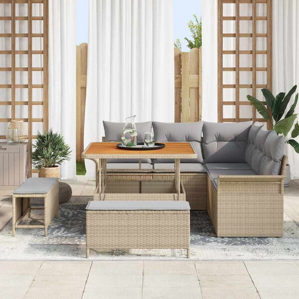 vidaXL Gartensofa-set mit Kissen 8 pcs Beige Poly-Rattan