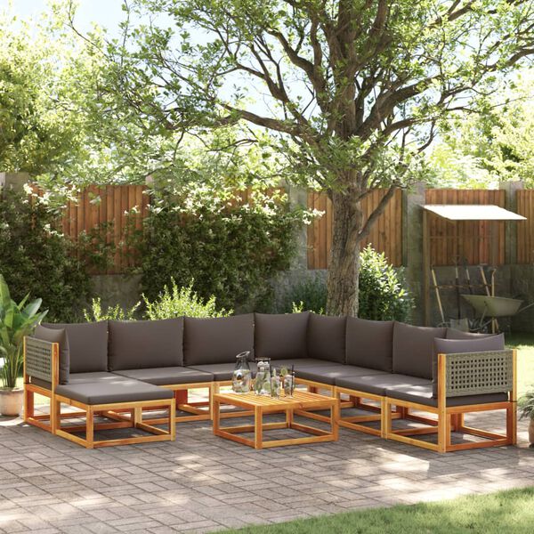vidaXL 9-tlg. Gartensofa-Set mit Kissen Holz Akazie & Rattan