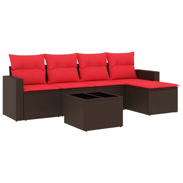 vidaXL 6-tlg. Garten-Sofagarnitur mit Kissen Braun Poly Rattan