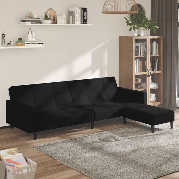 vidaXL Schlafsofa 2-Sitzer mit Hocker Schwarz Mikrofasergewebe