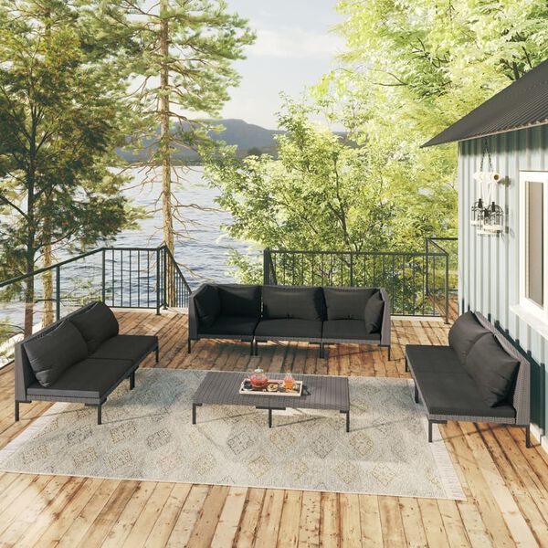 vidaXL 8-tlg. Garten-Lounge-Set mit Kissen Poly Rattan Dunkelgrau