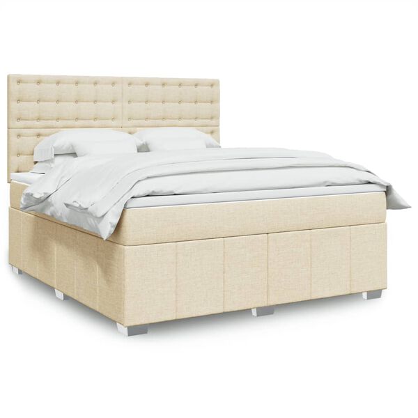 vidaXL Boxspringbett mit Matratze Creme 180x200 cm Stoff