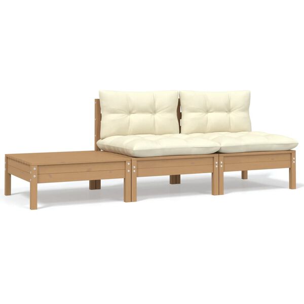 vidaXL 3-tlg. Garten-Lounge-Set mit Creme Kissen Massivholz Kiefer