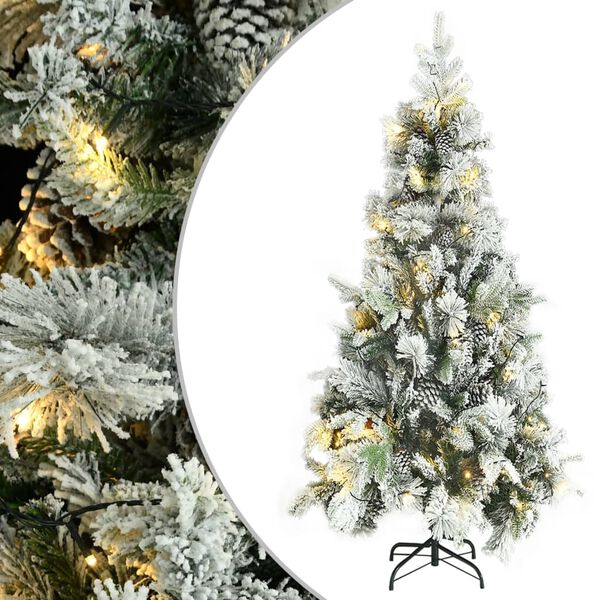 vidaXL Weihnachtsbaum mit Beleuchtung Schnee und Zapfen 225 cm PVC&PE