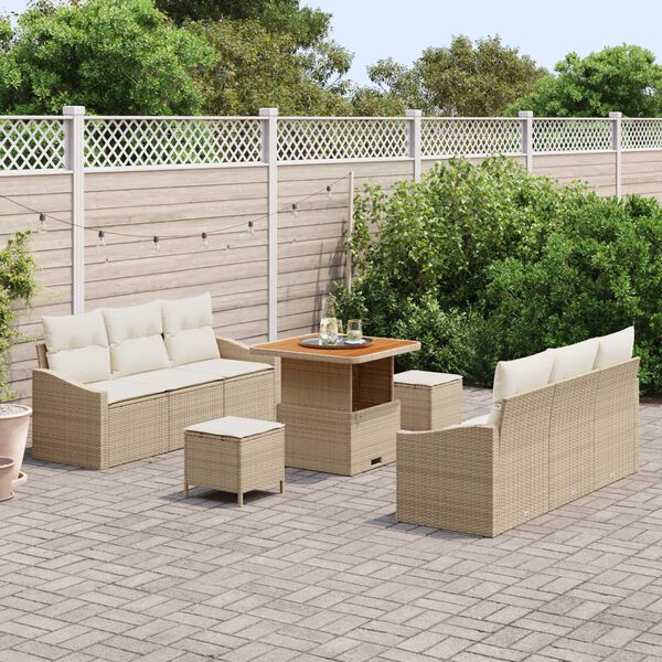vidaXL Garten-Sofa-Set mit Kissen mit Speicher 9 pcs Beige und Creme