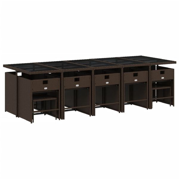 vidaXL 15-tlg. Garten-Essgruppe mit Kissen Braun Poly Rattan