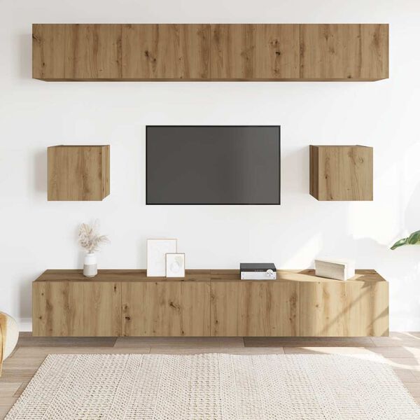 vidaXL 6-tlg. TV-Schrank-Set Wandmontage Artisan-Eiche Holzwerkstoff