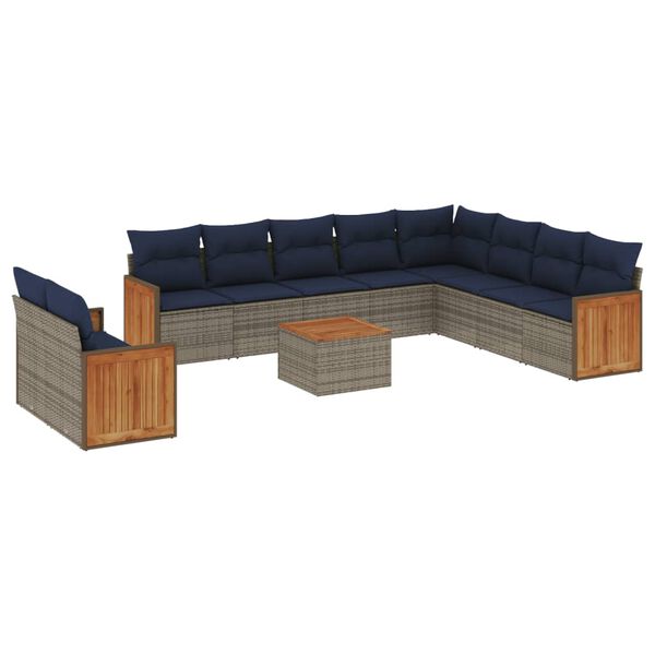vidaXL 11-tlg. Garten-Sofagarnitur mit Kissen Grau Poly Rattan