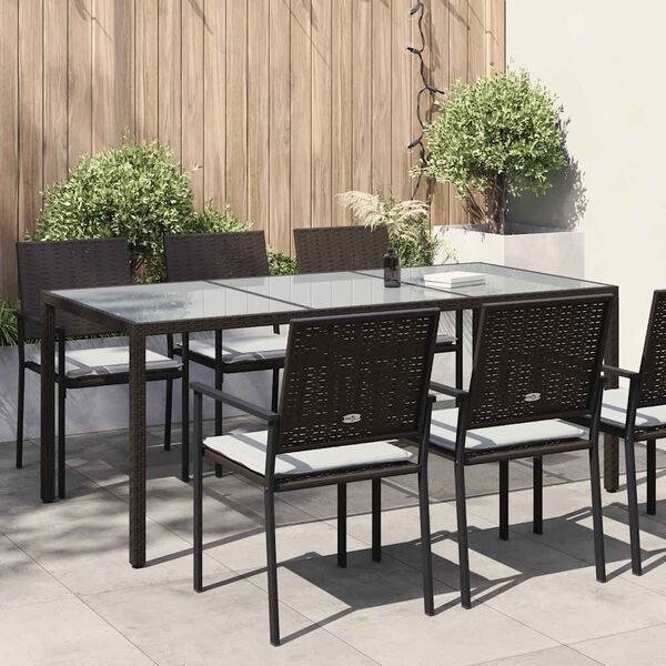 vidaXL Gartentisch Braun 190x90x75 cm Gehärtetes Glas und Poly Rattan