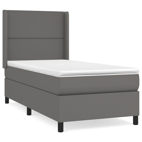 vidaXL Boxspringbett mit Matratze Grau 90x200 cm Kunstleder