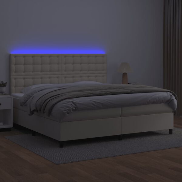 vidaXL Boxspringbett mit Matratze & LED Creme 200x200 cm Kunstleder