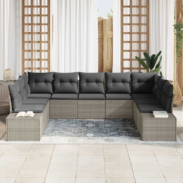 vidaXL Gartensofa-set mit Kissen 9 pcs Hellgrau Polyrattan