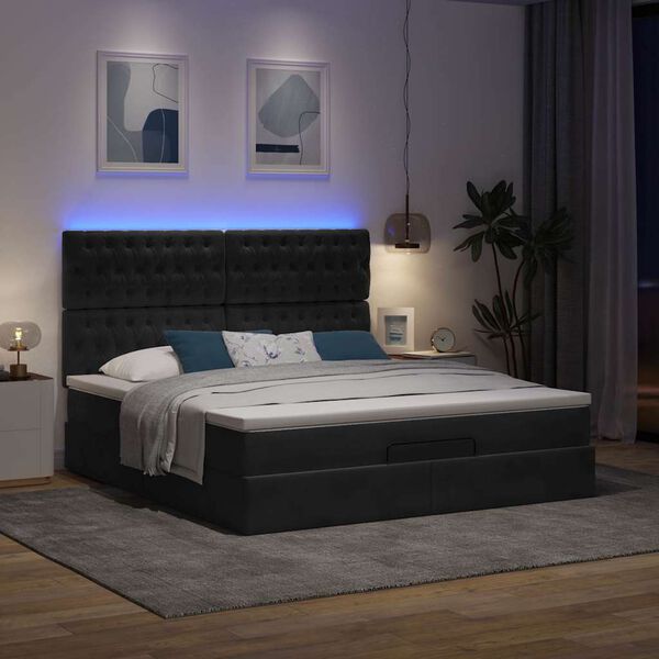 vidaXL Ottoman-Bett mit Matratzen & LEDs Schwarz 180x200 cm Samt