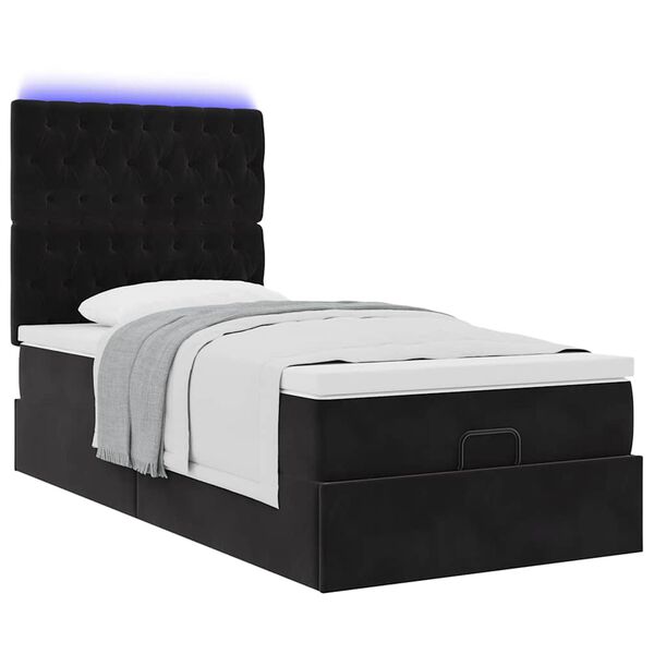 vidaXL Ottoman-Bett mit Matratzen & LEDs Schwarz 100x200 cm Samt
