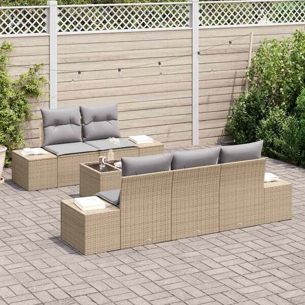 vidaXL Sofa Set mit Kissen Beige Poly Rattan