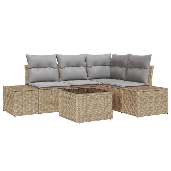 vidaXL Gartensofa-set mit Speicher Beige und Hellgrau Poly-Rattan