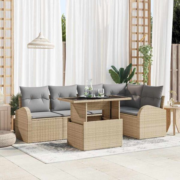 vidaXL Gartensofa-set mit Kissen 6 pcs Beige und Hellgrau Poly-Rattan
