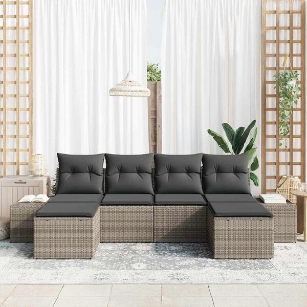 vidaXL Garten-Sofa-Set mit Kissen mit Speicher 4 pcs Grau Poly-Rattan