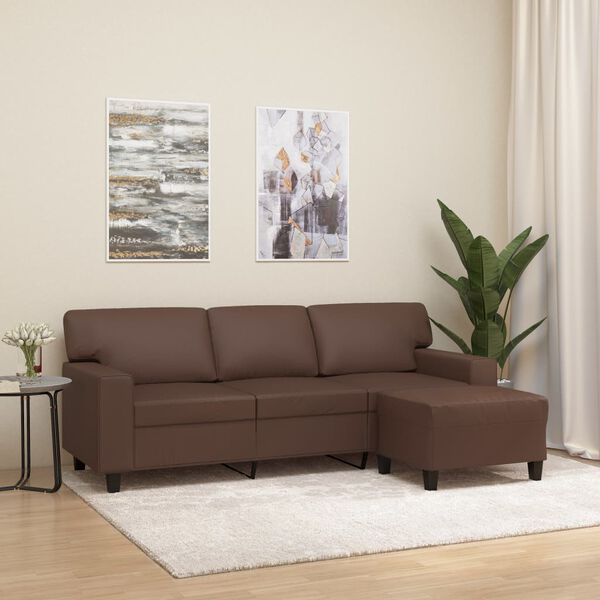 vidaXL 3-Sitzer-Sofa mit Hocker Braun 180 cm Kunstleder