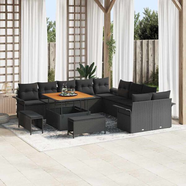 vidaXL Gartensofa-set mit Kissen 13 pcs Schwarz Poly-Rattan
