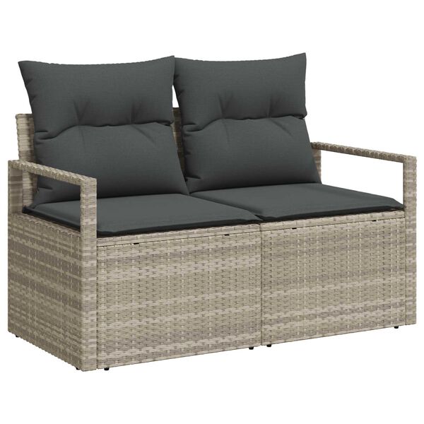 vidaXL Garten-Sofa-Set mit Speicher 7 pcs Hellgrau Poly Rattan