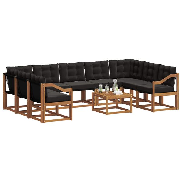 vidaXL Outdoor-Sofagarnitur mit Kissen 10 pcs Nat&uuml;rlich und Schwarz