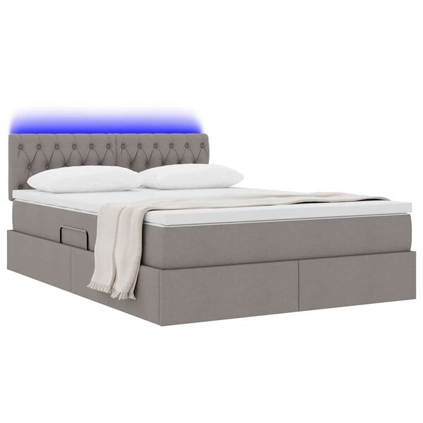 vidaXL Bett mit Stauraum und LED mit Matratze Taupe 140 x 200 cm Stoff